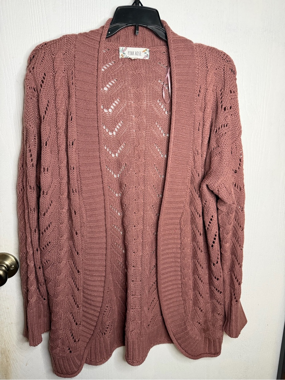 Pink Rose Dusty Rose Open-Front Cable Knit Cardigan